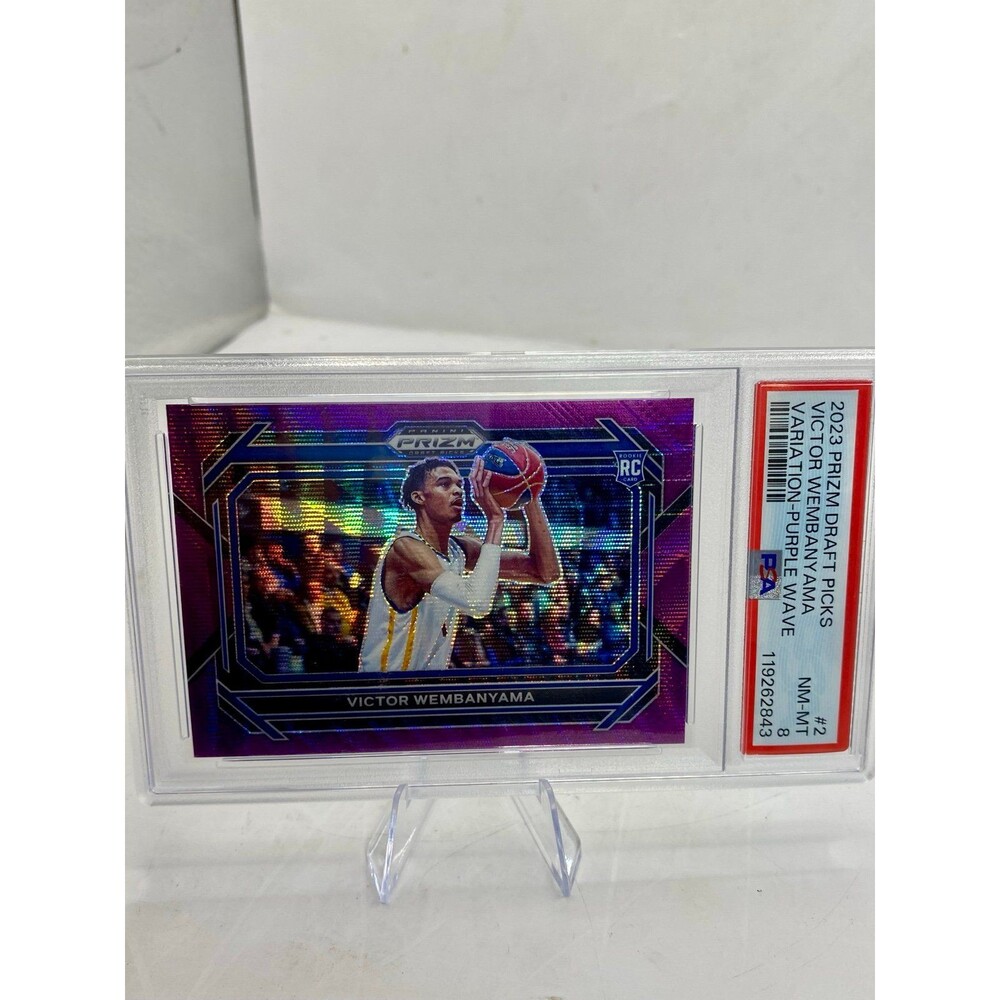 Victor Wembanyama rookie Rare PSA 8 2023 Prizm RC#2 Variation PURPLE Wave